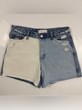 Flying Monkey Two-Tone Distressed Denim Shorts - Light Blue & Off-White